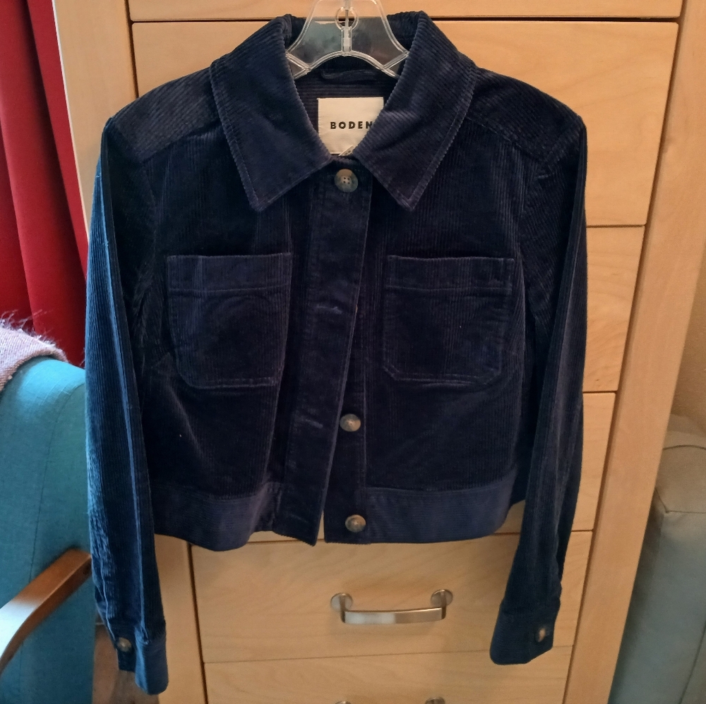 Boden Deep Blue Cropped Corduroy Jacket